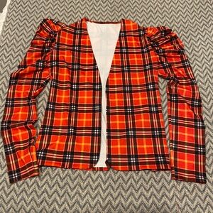 Kellé Plaid Jacket – Orange, Red & Blue, Puffy Shoulder, Adult Medium